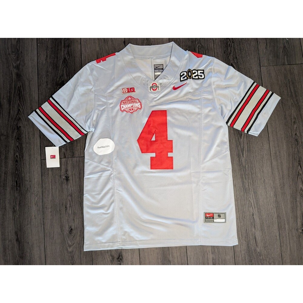 🚨 Jeremiah Smith #4 Ohio State Buckeyes Gray Heritage Stitched Jersey Men Small - Picture 2 of 2